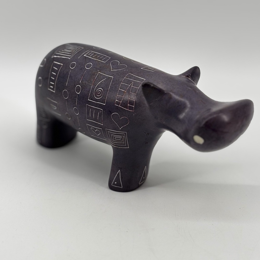 Vintage Soap Stone Hippopotamus Purple Africa Hand Carved Figurine, Smooth Hippo